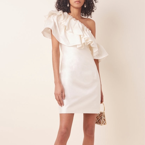 rasario Dresses & Skirts - Rasario Ruffled One-Shoulder Silk Mini Dress | Size 38 / 6
